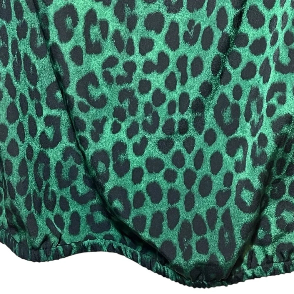 Michael Kors Green/Black Leopard Print Off Shoulder Top Size L